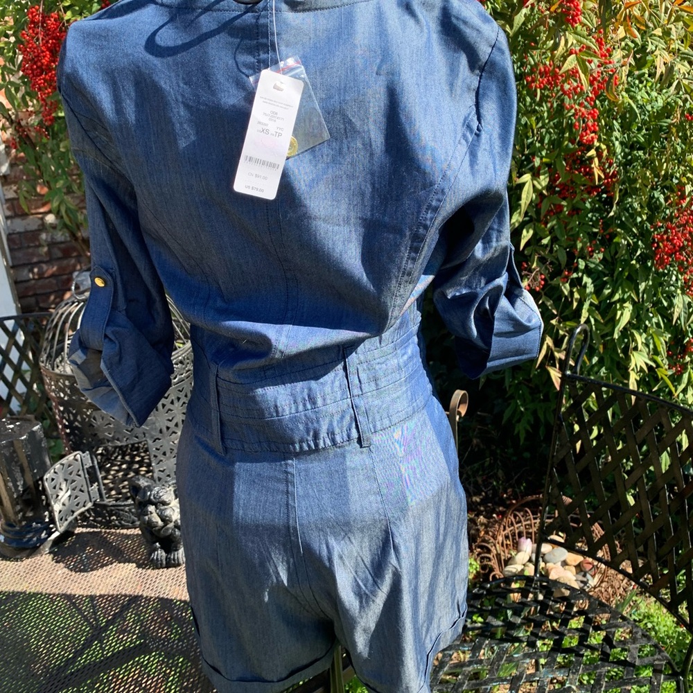 Bebe light weight navy denim romper , just like shorts and top put together - Picture 9 of 10